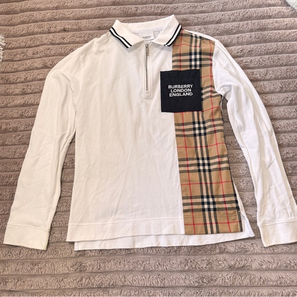 Burberry White Long Sleeve Polo Shirt Boys